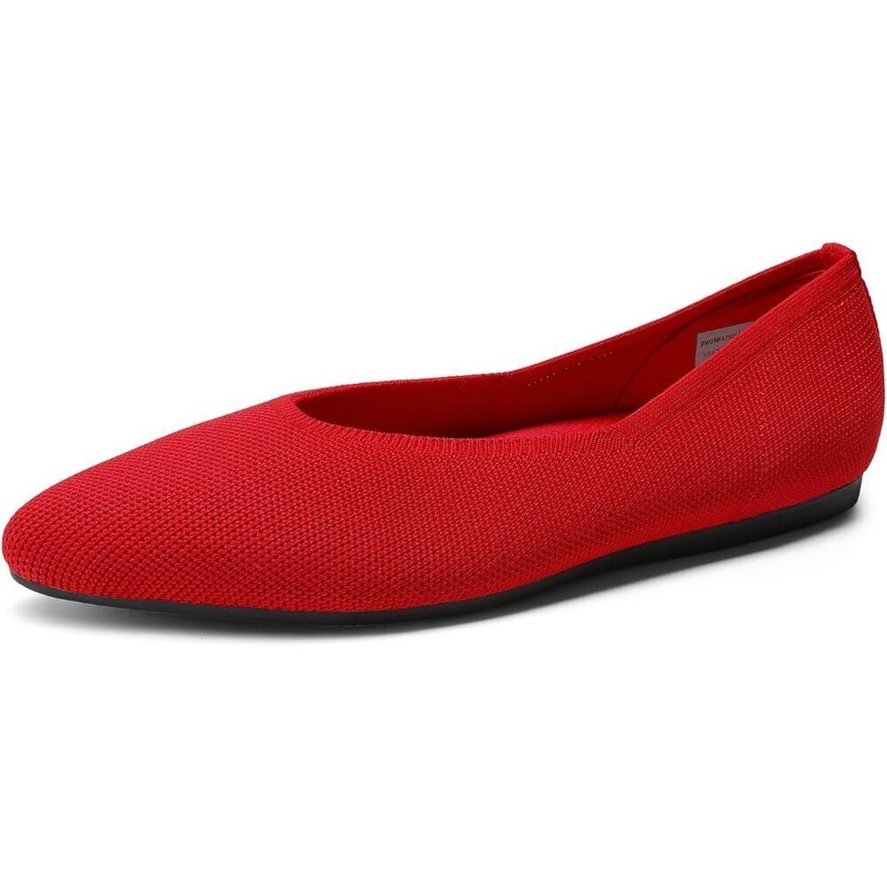 Women's Red Comfortable Dressy Knit Ballet Flats with Arch Support Shoes
